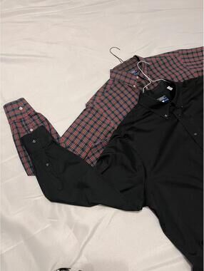 Lot of 2 IZOD Men's Button-Down Dress Shirts Black Solid & Plaid Size XL